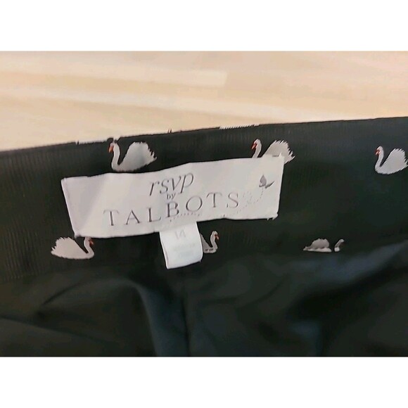 RSVP By Talbots Pants Women 14 Black Allover Swan Print Dress High-Rise Straight - Picture 13 of 15